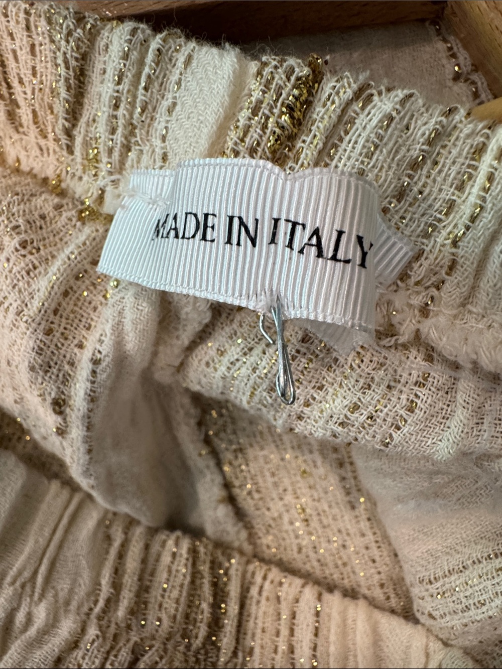2pc Cream & Gold Cotton•Linen Blend  Top & Pant Set - Made in Italy Size Medium - Picture 5 of 7